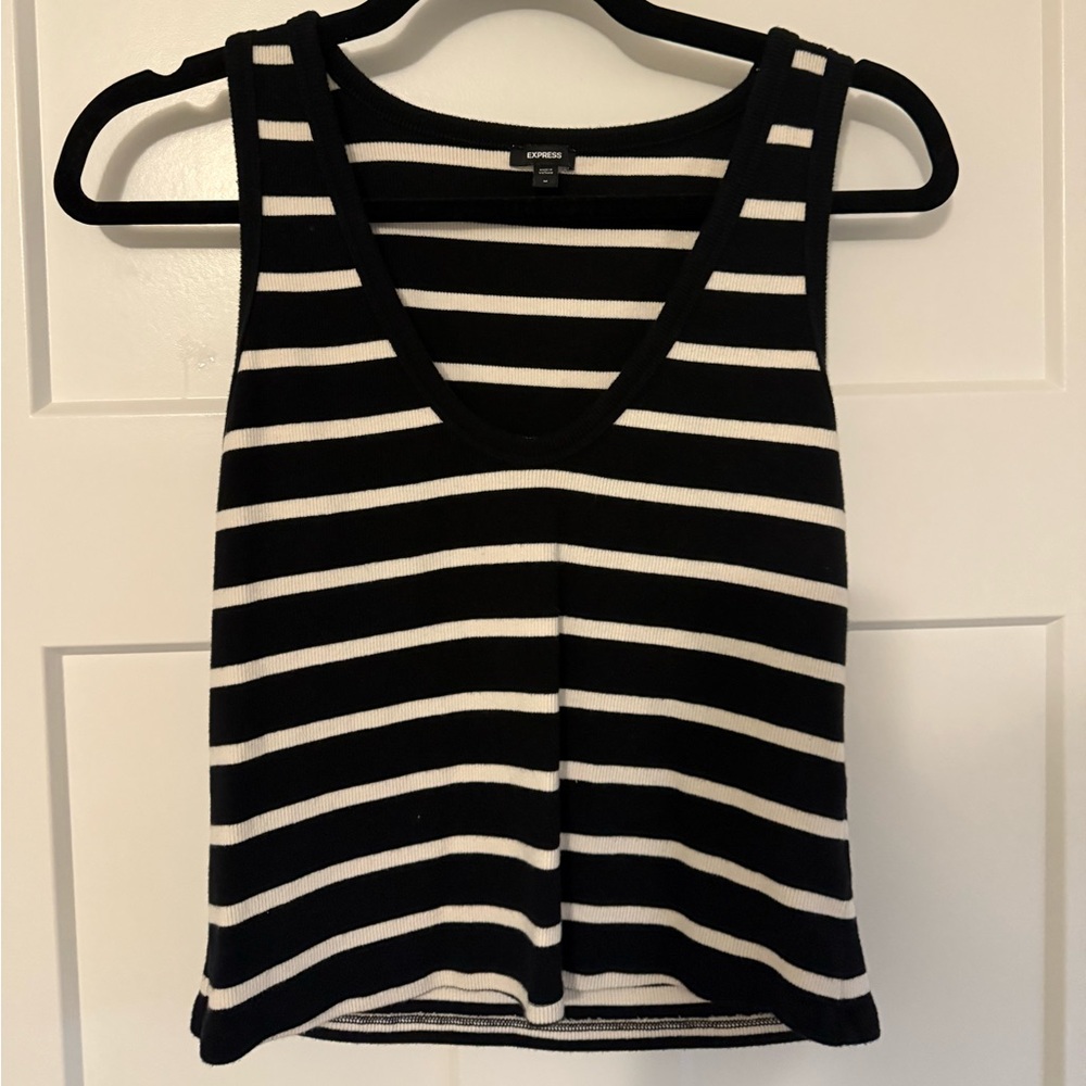 Express Women's Black and White Striped Tank Top